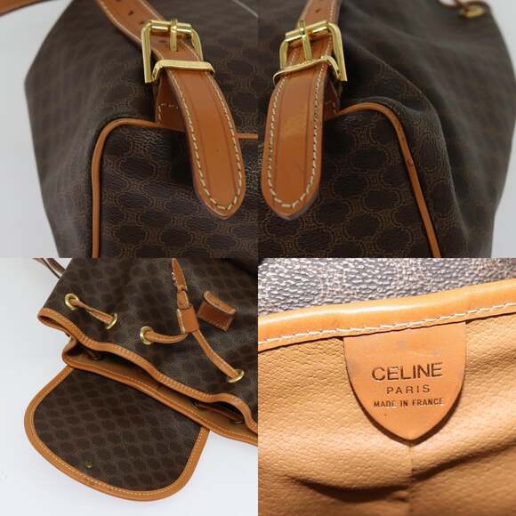 CELINE Macadam Canvas Backpack Pvc Leather Brown Gold - Picture 11 of 12